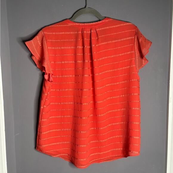 Calvin Klein Orange V Neck Blouse With Flutter Sleeves Size Large - Picture 6 of 7